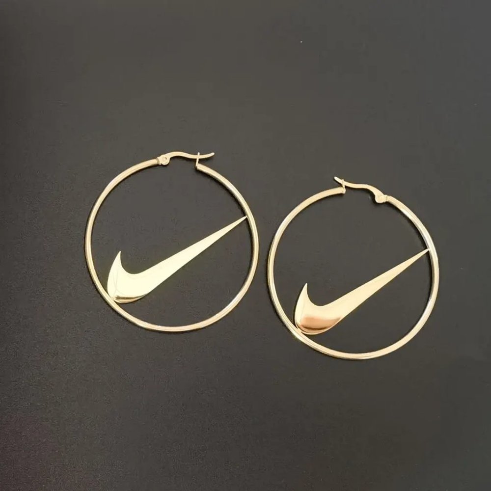 Nike Swoosh Gold - Plated Metal Hoops‎ Clasp Earrings, Pair, For Women Ho…